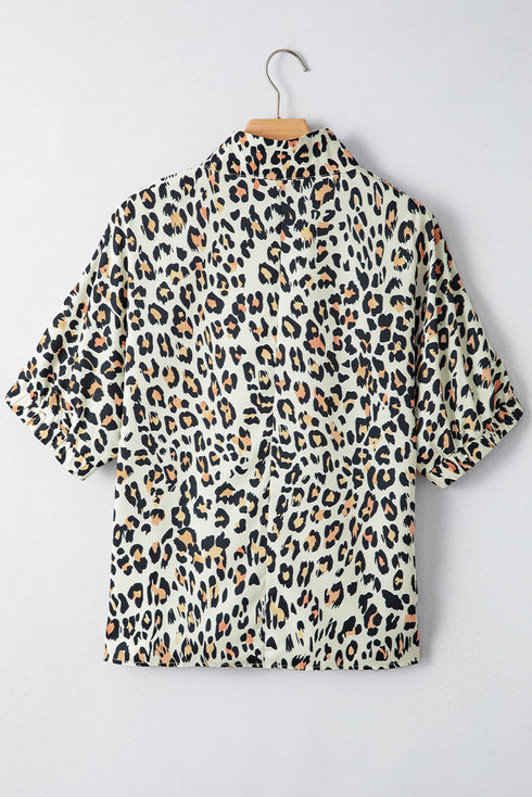 Western Leopard Striped Print V Neck Half Sleeve Blouse