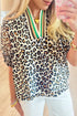 Western Leopard Striped Print V Neck Half Sleeve Blouse