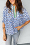 Western Leopard Striped Print V Neck Half Sleeve Blouse