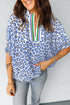 Western Leopard Striped Print V Neck Half Sleeve Blouse