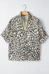 Western Leopard Striped Print V Neck Half Sleeve Blouse
