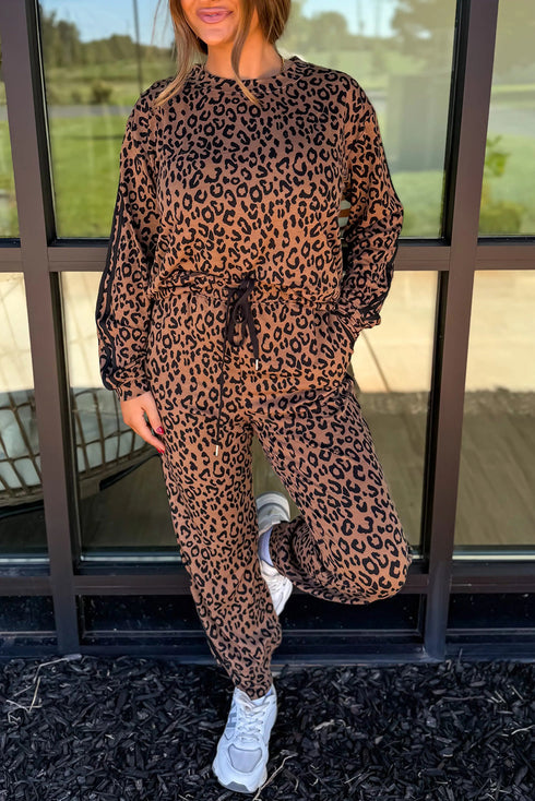 Western Leopard Varsity Striped Long Sleeve Pant Set