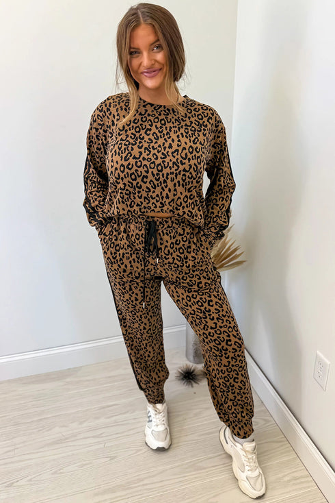 Western Leopard Varsity Striped Long Sleeve Pant Set