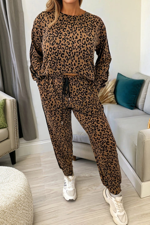 Western Leopard Varsity Striped Long Sleeve Pant Set