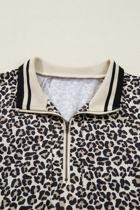 Western Leopard Zip Neck T Shirt Plus Size Mini Dress