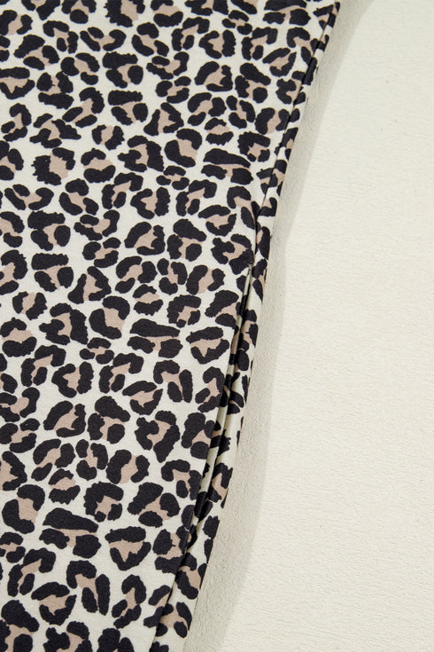 Western Leopard Zip Neck T Shirt Plus Size Mini Dress