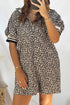 Western Leopard Zip Neck T Shirt Plus Size Mini Dress