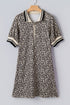 Western Leopard Zip Neck T Shirt Plus Size Mini Dress