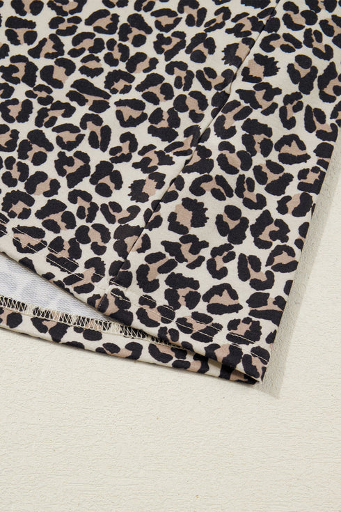 Western Leopard Zip Neck T Shirt Plus Size Mini Dress