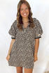 Western Leopard Zip Neck T Shirt Plus Size Mini Dress