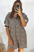 Western Leopard Zip Neck T Shirt Plus Size Mini Dress