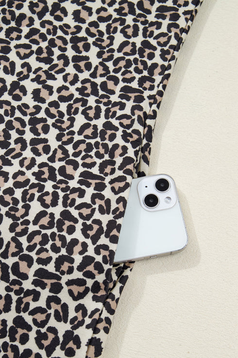 Western Leopard Zip Neck T Shirt Plus Size Mini Dress