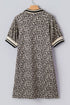 Western Leopard Zip Neck T Shirt Plus Size Mini Dress