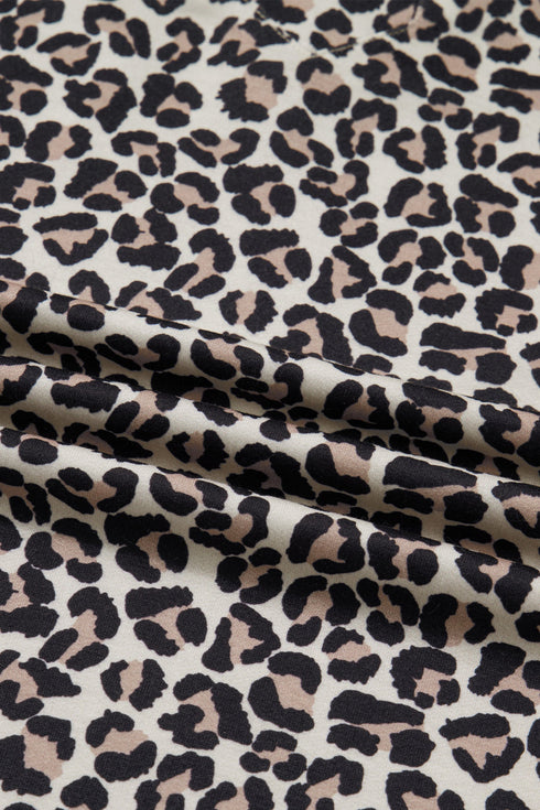 Western Leopard Zip Neck T Shirt Plus Size Mini Dress