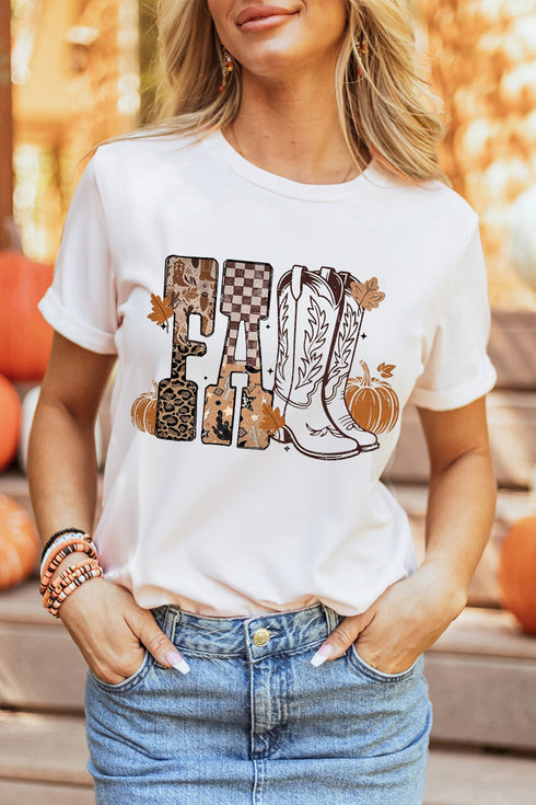 Western Letter Print Harvest Themed Casual Graphic Tee