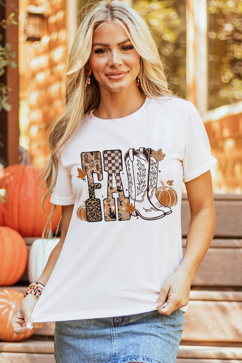 Western Letter Print Harvest Themed Casual Graphic Tee