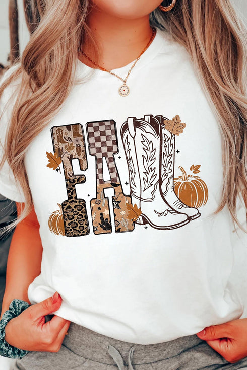 Western Letter Print Harvest Themed Casual Graphic Tee