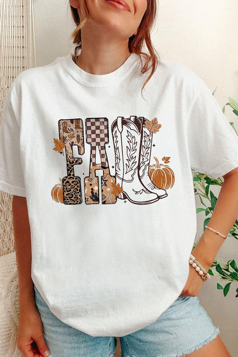 Western Letter Print Harvest Themed Casual Graphic Tee