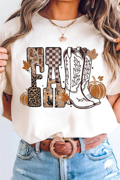 Western Letter Print Harvest Themed Casual Graphic Tee