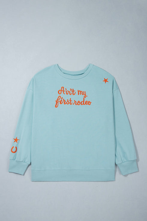 Western Letter Print Loose Round Neck Sweatshirt