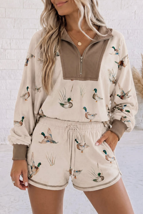 Western Mallard Patchwork Zip Pullover Short Set