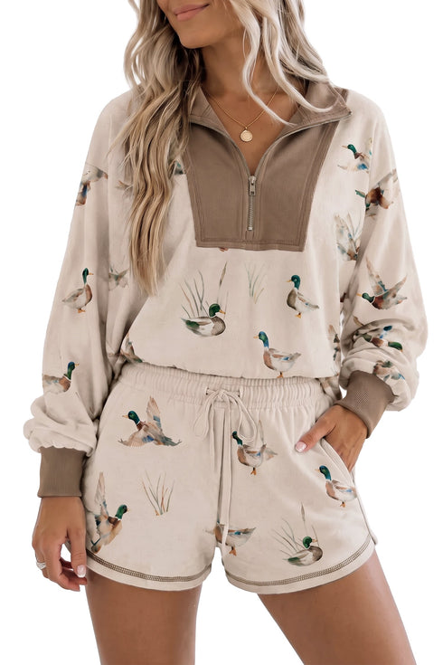 Western Mallard Patchwork Zip Pullover Short Set