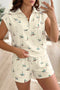 Western Mallard Print Zip Polo Drawstring Short Set