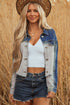 Western Mixed Panel Distressed Flap Pocket Denim Jacket