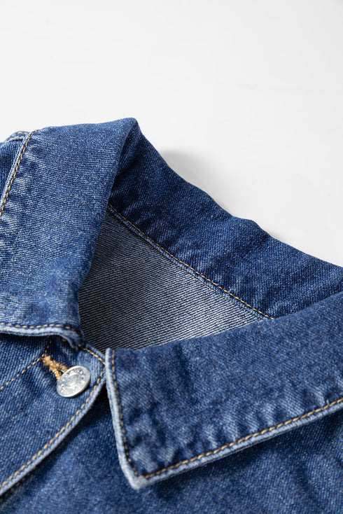 Western Mixed Panel Distressed Flap Pocket Denim Jacket