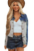 Western Mixed Panel Distressed Flap Pocket Denim Jacket