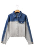 Western Mixed Panel Distressed Flap Pocket Denim Jacket