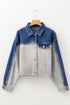 Western Mixed Panel Distressed Flap Pocket Denim Jacket