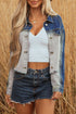 Western Mixed Panel Distressed Flap Pocket Denim Jacket