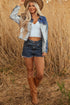 Western Mixed Panel Distressed Flap Pocket Denim Jacket