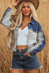 Western Mixed Panel Distressed Flap Pocket Denim Jacket