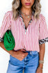 Western Mixed Stripe Leopard Print Contrast Trim Blouse