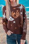 Western Motif Graphic Knit Long Sleeve Crew Sweater