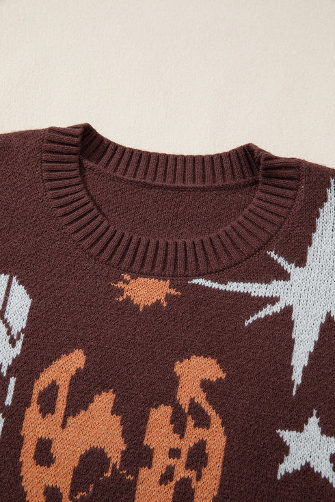 Western Motif Graphic Knit Long Sleeve Crew Sweater