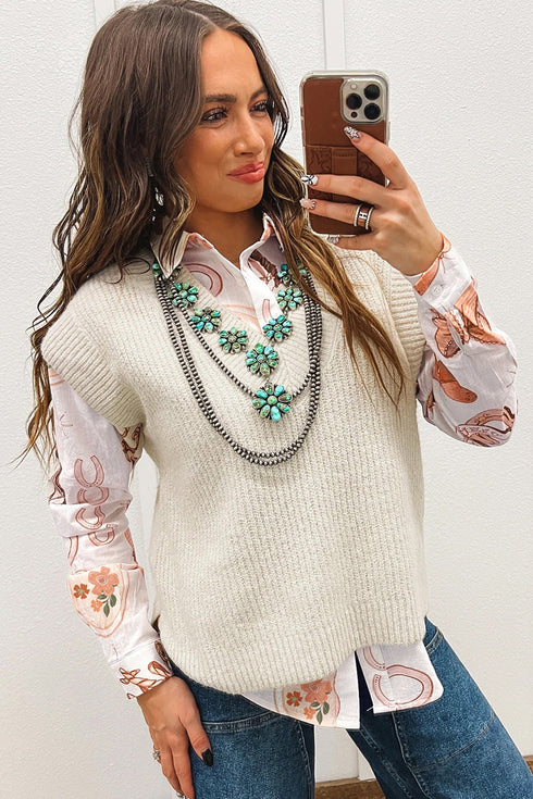 Western Motif Print Long Sleeve Button Up Shirt