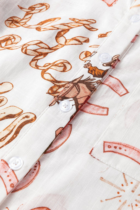 Western Motif Print Long Sleeve Button Up Shirt