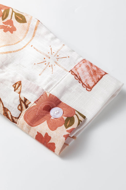 Western Motif Print Long Sleeve Button Up Shirt