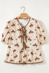 Western Motif Puff Sleeve Bow Detail Peplum Blouse