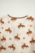 Western Motif Puff Sleeve Bow Detail Peplum Blouse