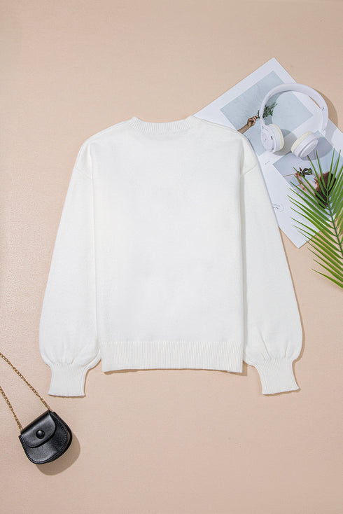 Western Motif Textured Graphic Crew Neck Pullover Sweater