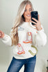 Western Motif Textured Graphic Crew Neck Pullover Sweater