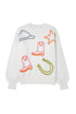 Western Motif Textured Graphic Crew Neck Pullover Sweater