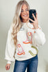Western Motif Textured Graphic Crew Neck Pullover Sweater