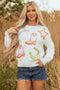 Western Motif Textured Graphic Crew Neck Pullover Sweater