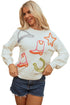 Western Motif Textured Graphic Crew Neck Pullover Sweater