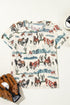 Western Mustang And Cactus Print Fitted Tee